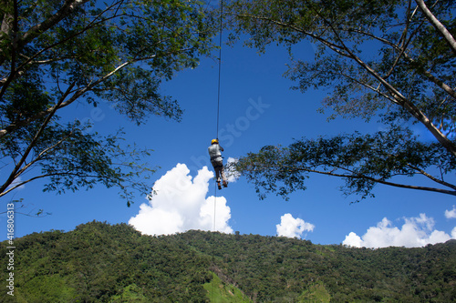Man on a zipline - Oxapampa photo
