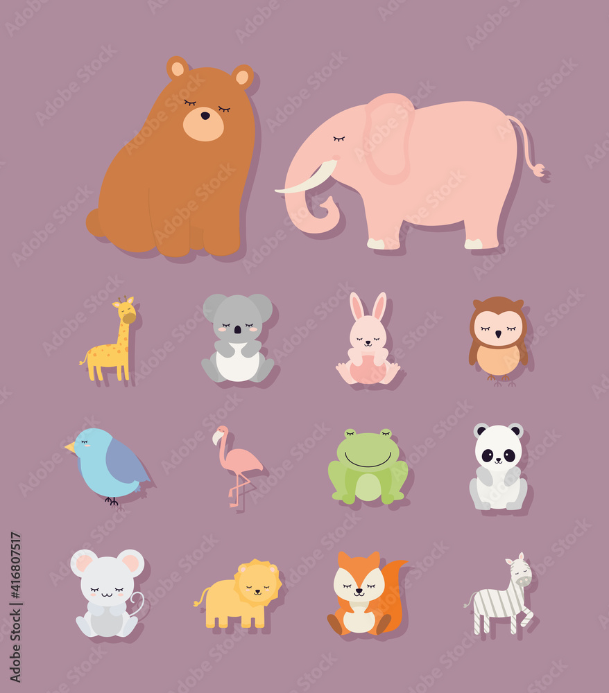 Fototapeta premium bundle of kids animal icons
