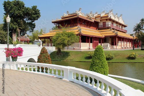 pavilion at the royal palace in bang pa-in in thailand