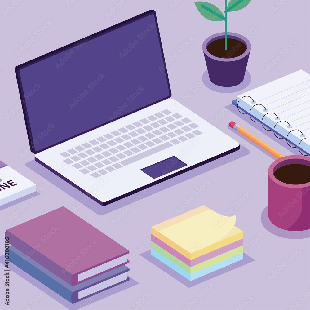 laptop and isometric workspace set icons vector illustration design laptop and isometric workspace set icons vector illustration design