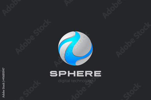Sphere Logo abstract design 3D technology hitech sci-fi style. Virtual Reality Artificial intelligence Logotype concept icon.