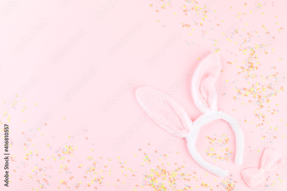 Happy Easter Greeting card with the inscription on a pink paper background.Concept of festive greeting