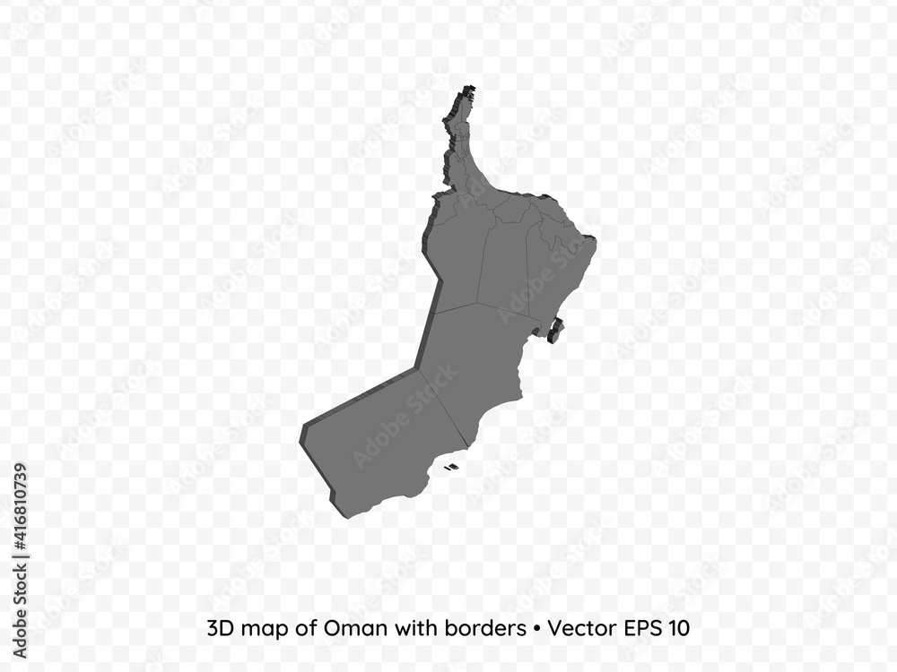 3D map of Oman with borders isolated on transparent background, vector eps illustration