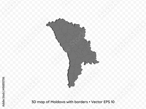 3D map of Moldova with borders isolated on transparent background, vector eps illustration