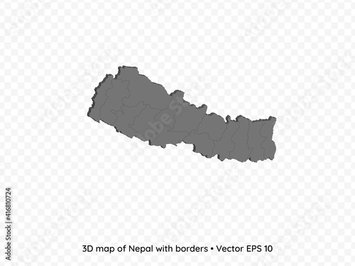 3D map of Nepal with borders isolated on transparent background, vector eps illustration