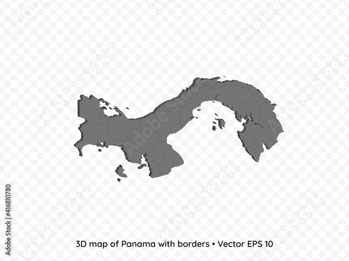 3D map of Panama with borders isolated on transparent background, vector eps illustration