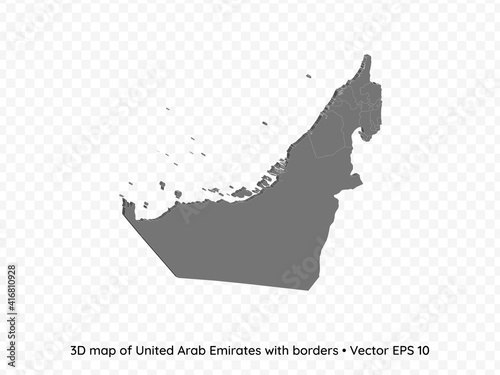 3D map of United Arab Emirates with borders isolated on transparent background, vector eps illustration