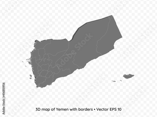 3D map of Yemen with borders isolated on transparent background, vector eps illustration