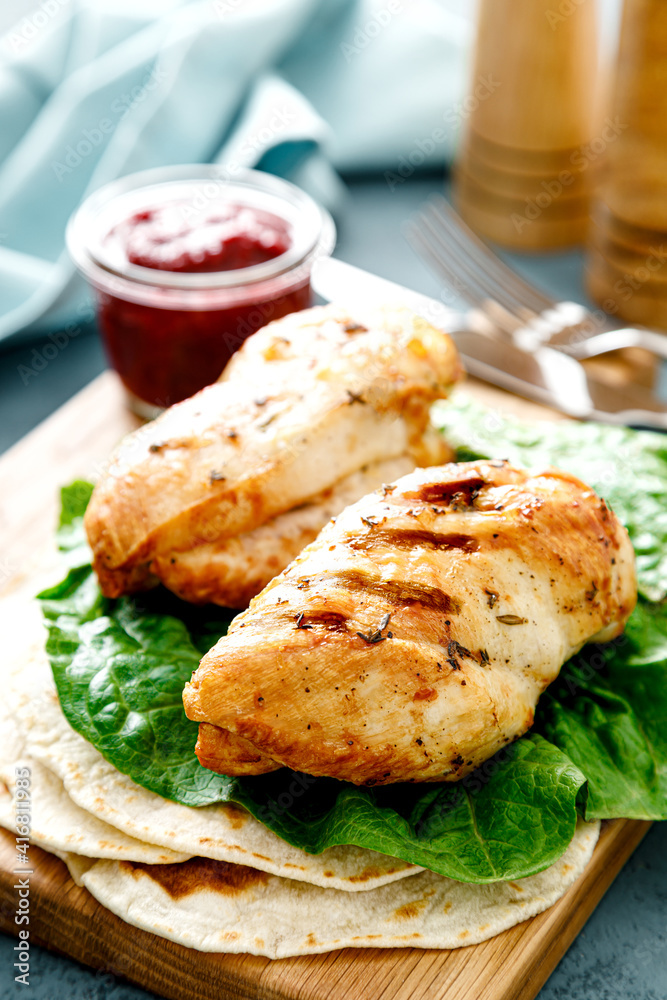 Chicken breast grilled and cranberry sauce