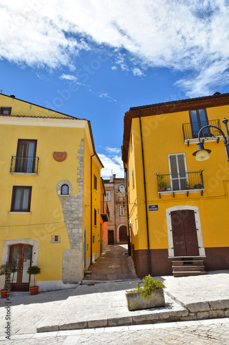 A street among the colorful houses of Frosolone, an old town in the Molise region, Italy.