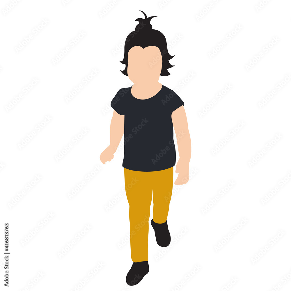 vector, isolated, girl, child walks in flat style, without face