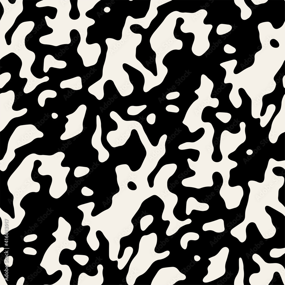 Vector seamless pattern. Abstract grunge texture with monochrome fluid stains. Creative background with blots. Decorative design with marble effect. Can be used as swatch for illustrator
