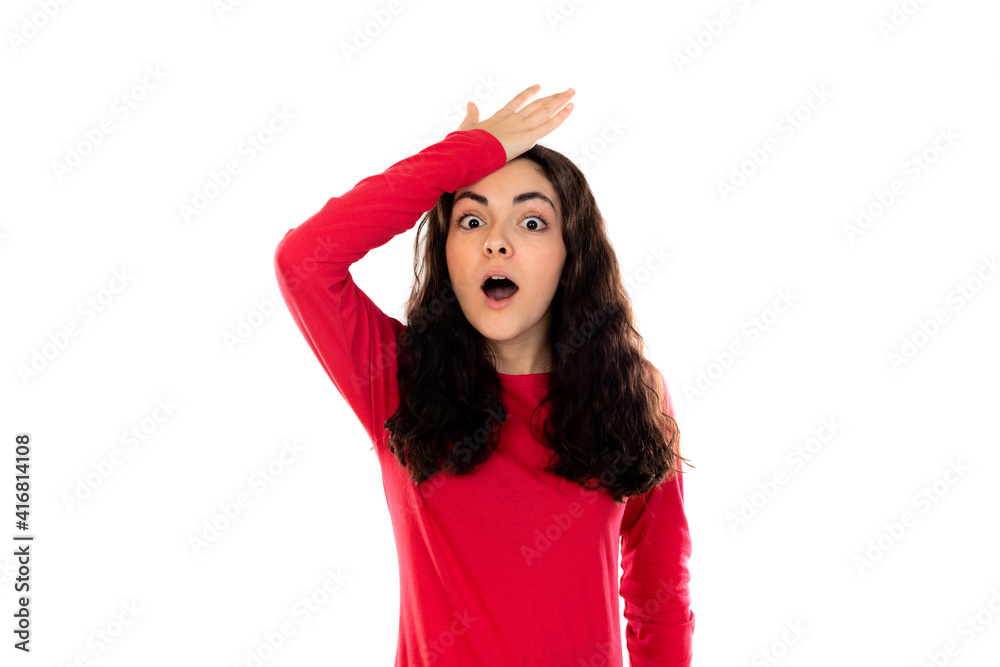 Adorable teenage girl with red sweater Adorable teenage girl with red sweater