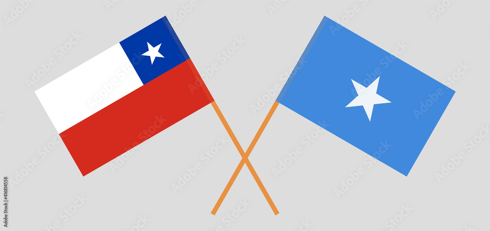 Crossed flags of Chile and Somalia. Official colors. Correct proportion