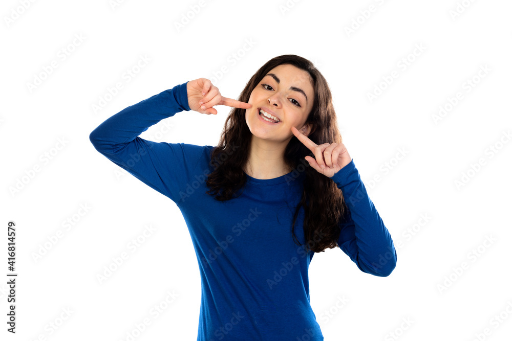Fototapeta premium Adorable teenage girl with blue sweater