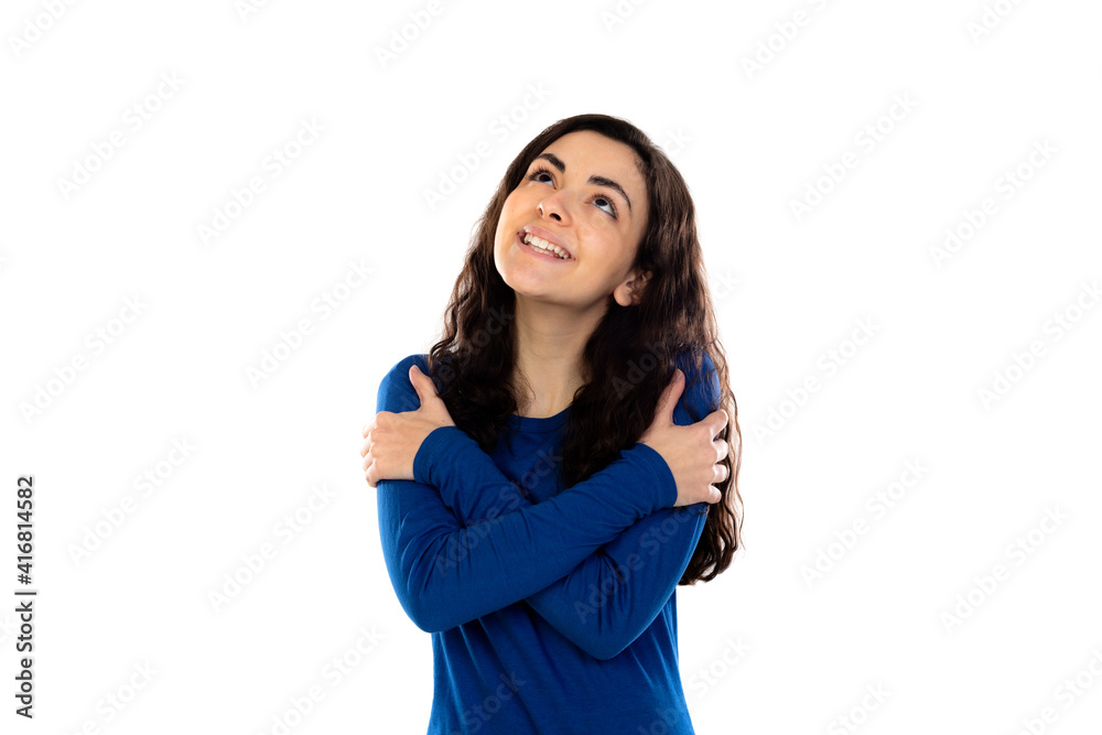 Adorable teenage girl with blue sweater Adorable teenage girl with blue sweater