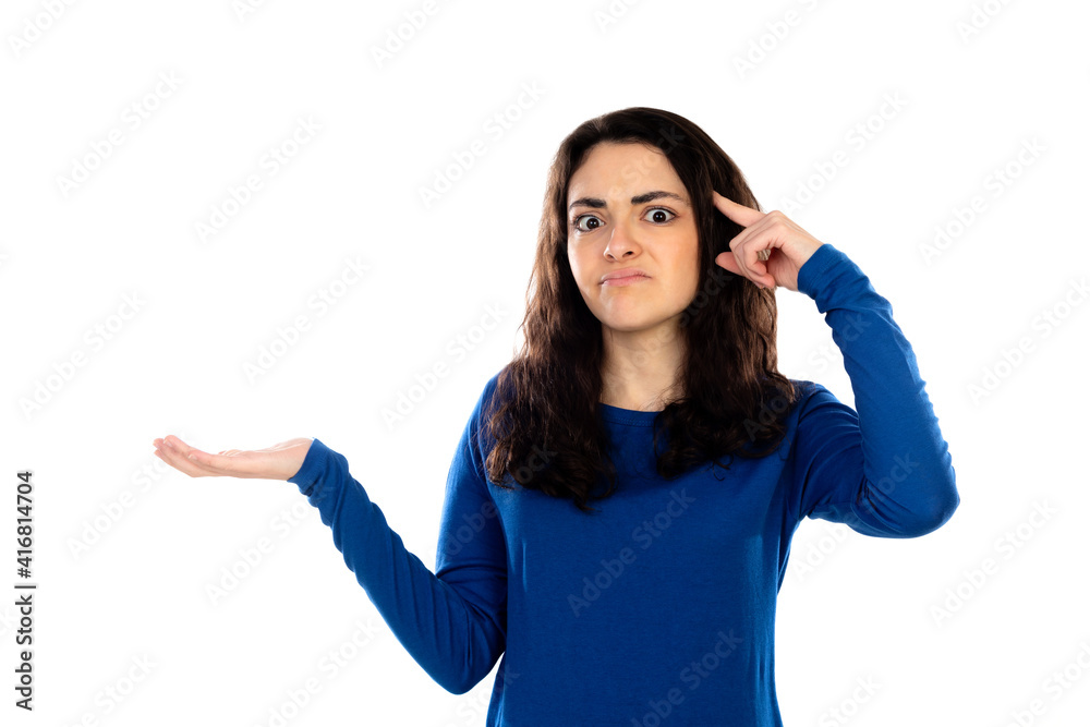 Adorable teenage girl with blue sweater