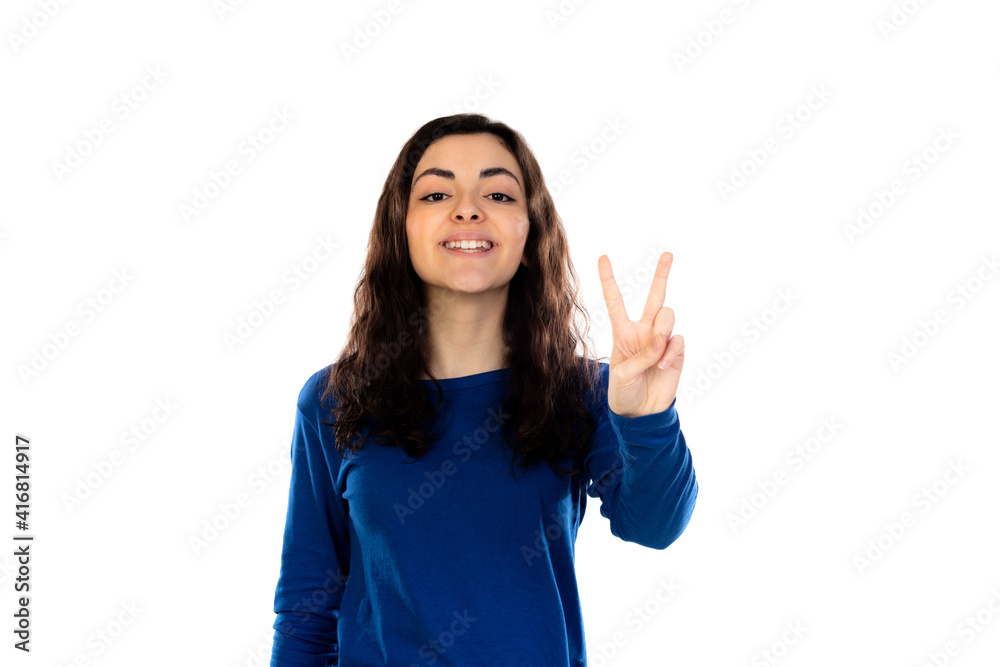 Adorable teenage girl with blue sweater Adorable teenage girl with blue sweater