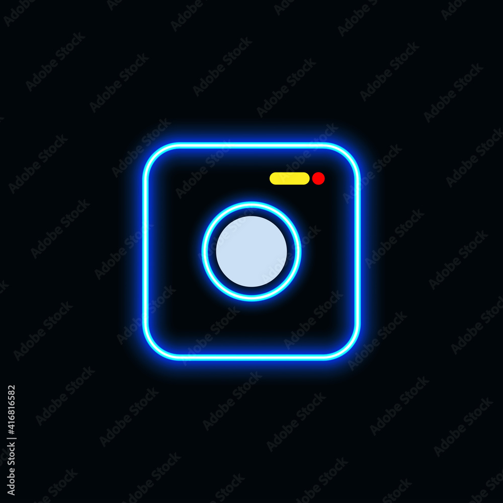Camera icon neon blue for website, mobile application and template UI material. vector illustration Camera icon neon blue for website, mobile application and template UI material. vector illustration