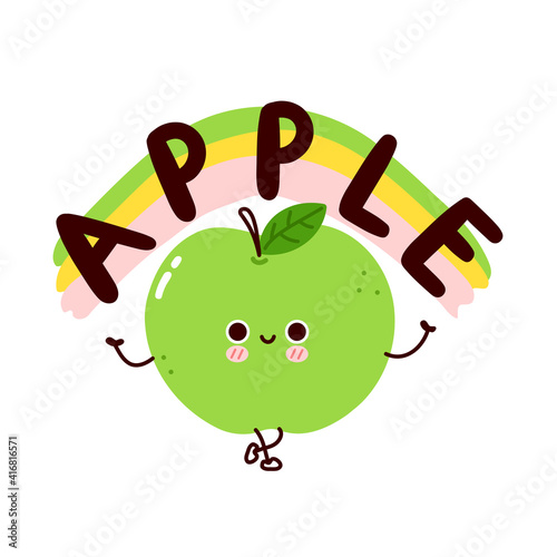 Cute funny apple. Vector flat line cartoon kawaii character illustration icon. Isolated on white background. Apple fruit character concept