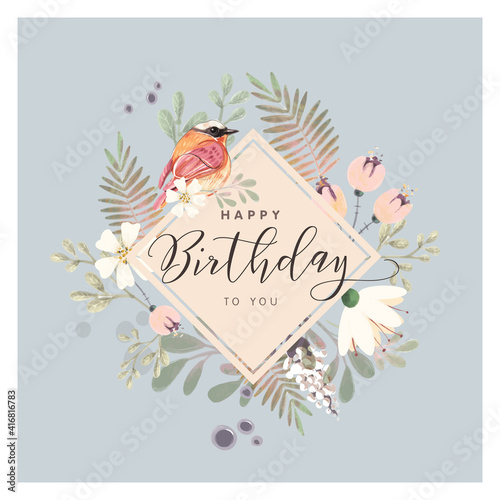 Tender floral greeting background with a lovely bird