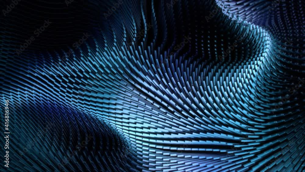 Hypnotic Technological Abstract Concept: Digital Forest of Blue Metal Stem Lines Moving in Waves. Futuristic Visualization, Advanced Technology, Stylish Geometric Structure. VFX 3D Graphics Render Hypnotic Technological Abstract Concept: Digital Forest of Blue Metal Stem Lines Moving in Waves. Futuristic Visualization, Advanced Technology, Stylish Geometric Structure. VFX 3D Graphics Render