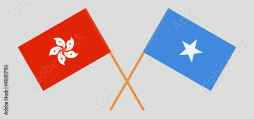 Crossed flags of Hong Kong and Somalia. Official colors. Correct proportion