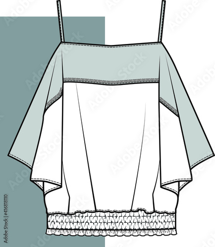 Womens TOP fashion flat sketch. Technical drawing APPAREL template. Blouse design