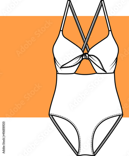 Swimsuit  design template. Swimsuit  fashion flat sketch