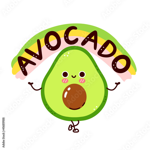 Cute funny avocado character. Vector flat line cartoon kawaii character illustration icon. Isolated on white background. Avocado character concept