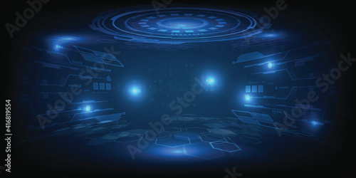 Ornament futuristic stage layout showcase with digital tech architect around.Vector illustrations.