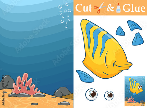 Create the applique cute Ocean Fish for sample. Cut parts of the image and glue on the colorful background. Worksheet activity perfect for practice skills motor planning, sequencing, cutting, sticking