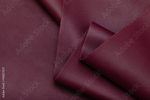 Burgundy-dyed natural cow leather photo