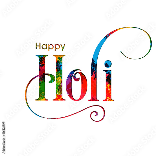 Illustration of Holi Festival with colorful intricate calligraphy vector.