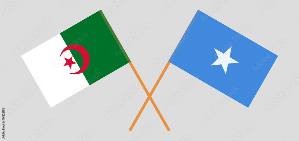 Crossed flags of Algeria and Somalia. Official colors. Correct proportion Crossed flags of Algeria and Somalia. Official colors. Correct proportion