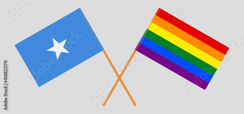 Crossed flags of Somalia and LGBTQ. Official colors. Correct proportion