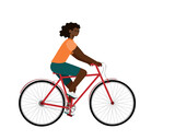 African american rider on bike. Woman in bicycle flat vector character