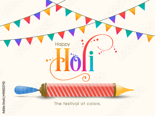 Illustration of Holi Festival with colorful intricate calligraphy vector.