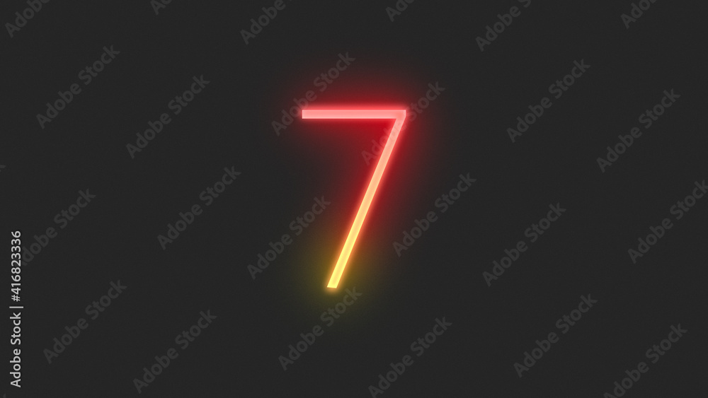 Realistic red and yellow neon number 7, on a black background Realistic red and yellow neon number 7, on a black background