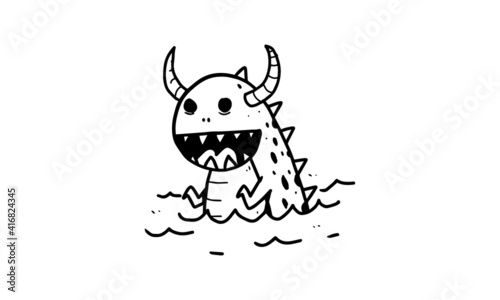 cute Godzilla illustration. colorless cartoon for drawing and coloring activities. fun activity for kids development and creativity. object isolated on white background in vector design.