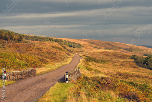 Passing place road through Strathnaver B871 in autumnal colours