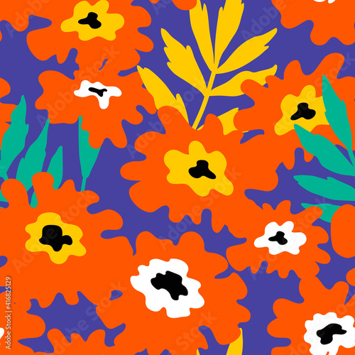 Seamless pattern with marigold  flowers. Can be used for printing on fabric and paper and other surfaces