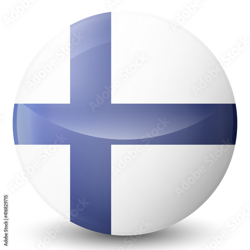 Glass light ball with flag of Finland. Round sphere, template icon. Finnish national symbol. Glossy realistic ball, 3D abstract vector illustration highlighted on a white background. Big bubble.