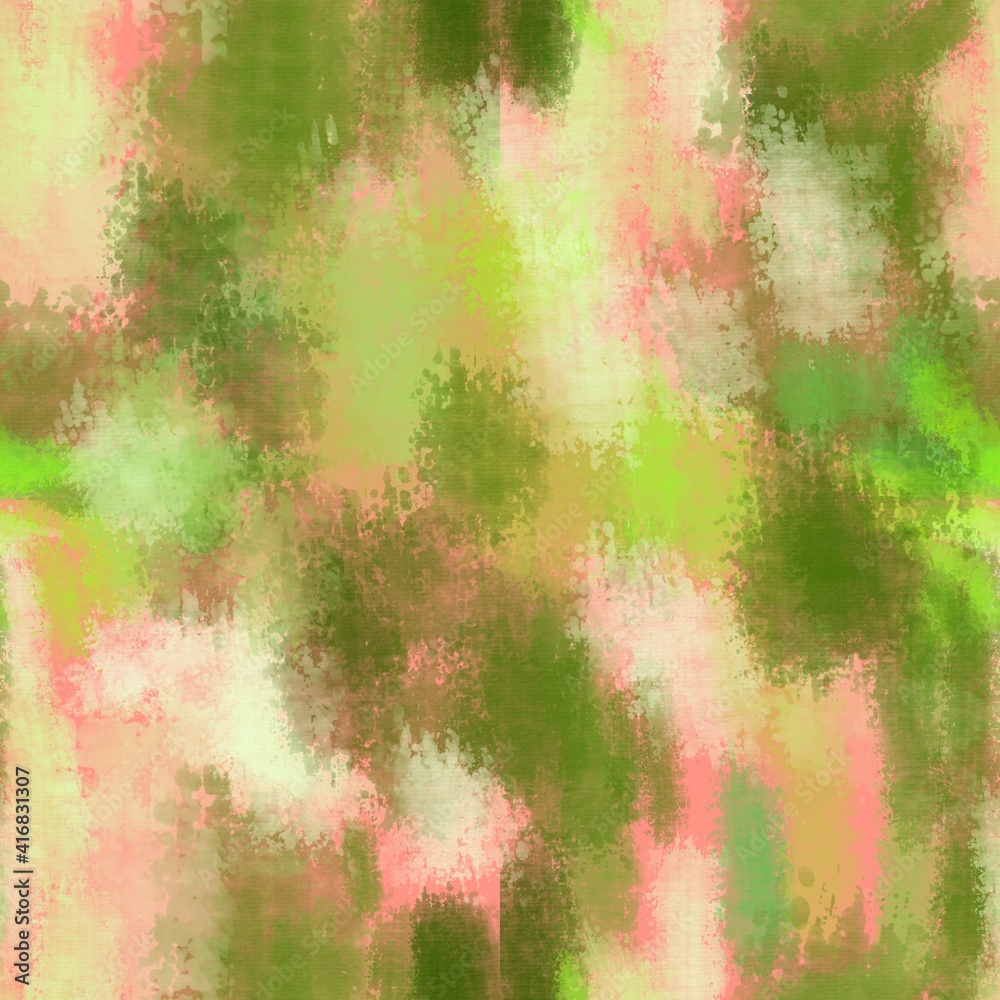 Fototapeta premium Seamless pattern of abstract green elements on a bright pink background for textiles.