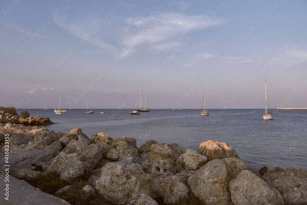 Sailboats in the Mediterranean Sea on a beautiful summer day