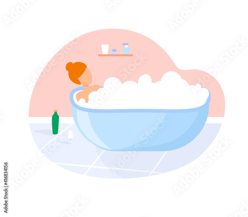 woman having bath colorful illustration