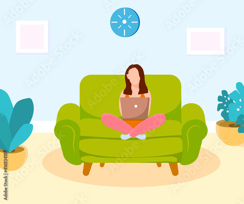 young woman working in home office interior