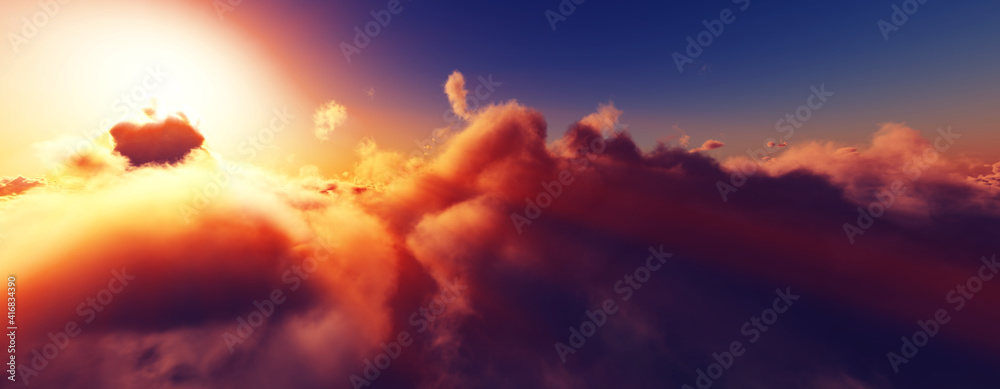 Fototapeta premium above clouds fly sunset sun ray