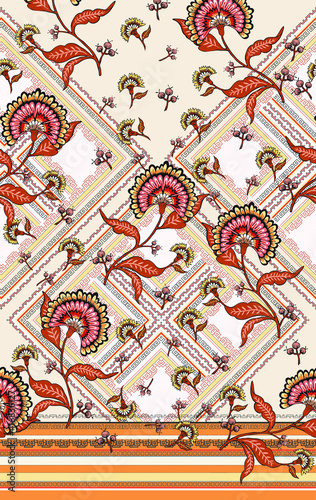 floral pattern with indian flower motifs. damask style pattern for textil and decoration