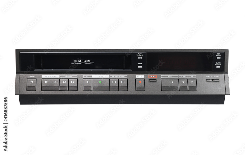 Old video recorder isolated on white background.front view Old video recorder isolated on white background.front view